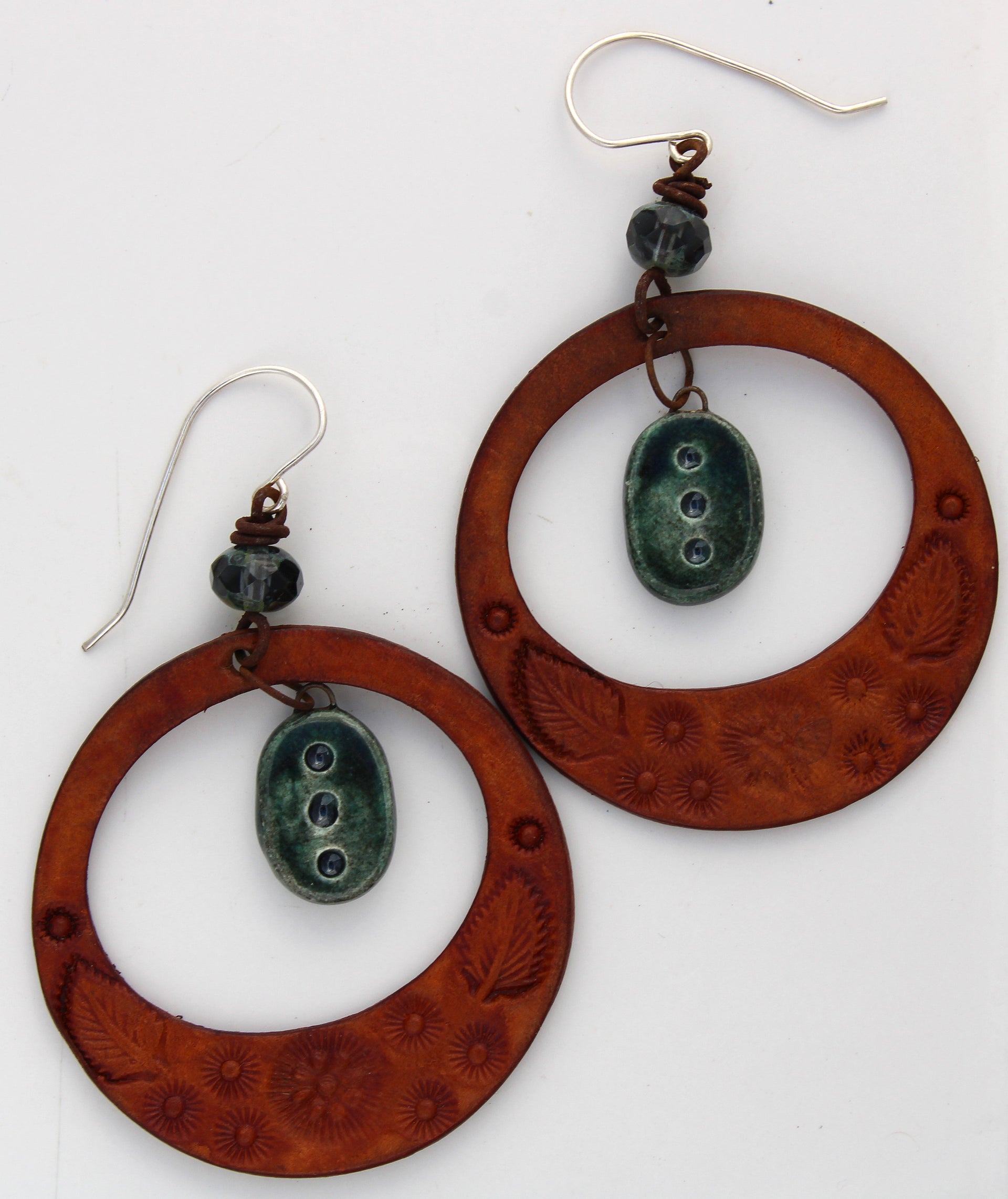 Leather and Ceramic Earrings