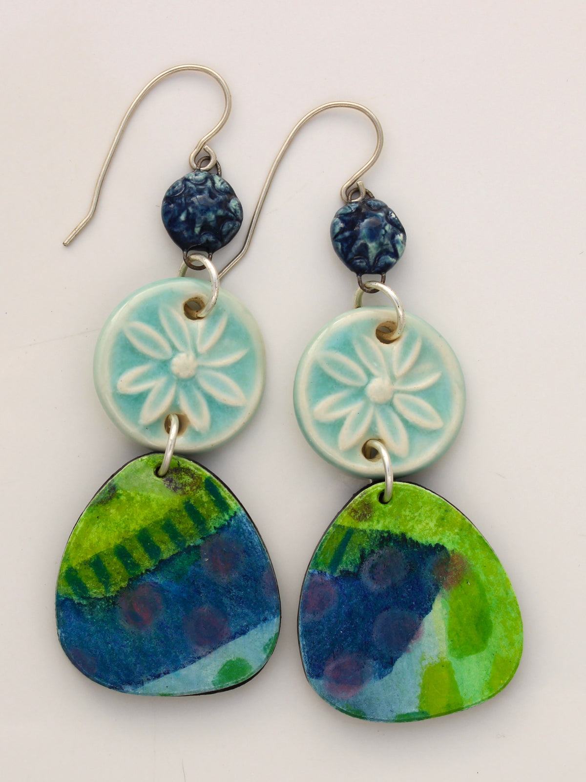 Hand Painted Paper and Ceramic Earrings 2620