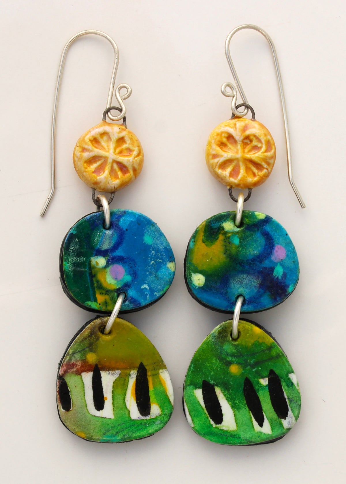 Hand Painted Paper and Ceramic Earrings 2619