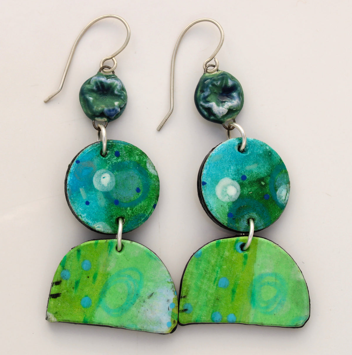 Hand Painted Paper and Ceramic Earrings 2618