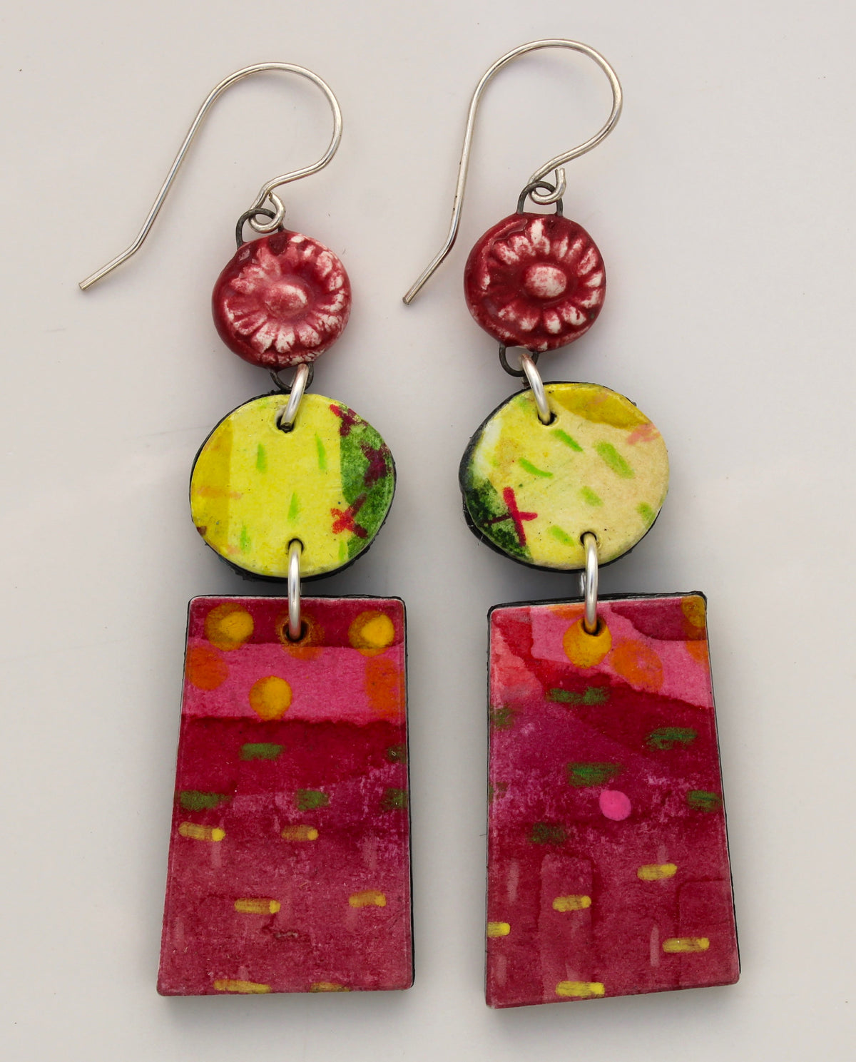 Hand Painted Paper and Ceramic Earrings 2617