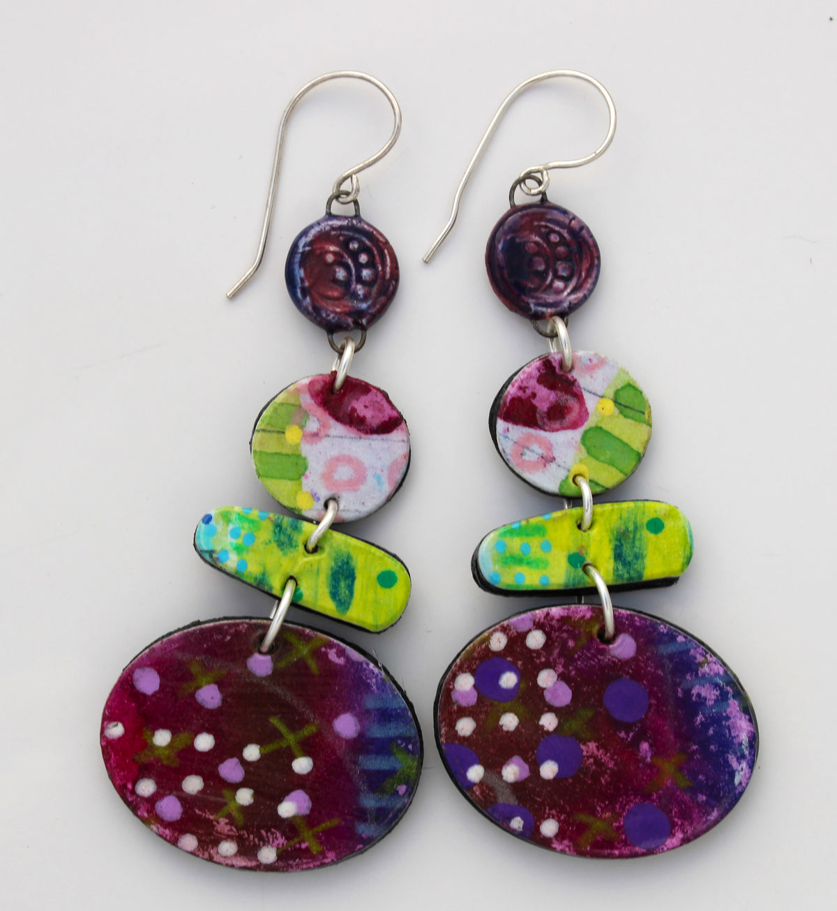 Hand Painted Paper and Ceramic Earrings 2615