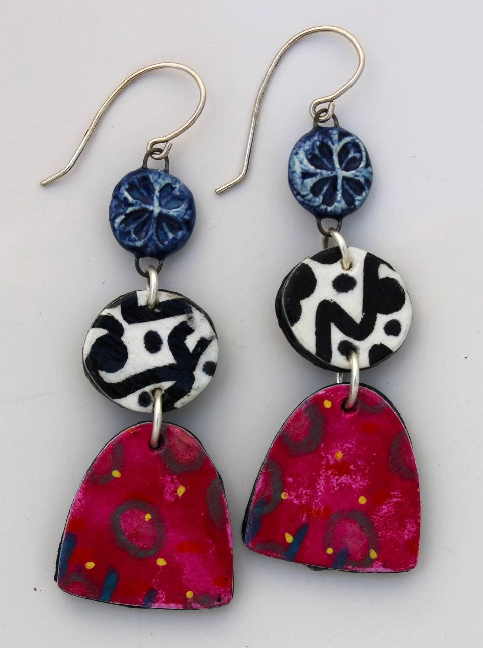 Hand Painted Paper and Ceramic Earrings 2614