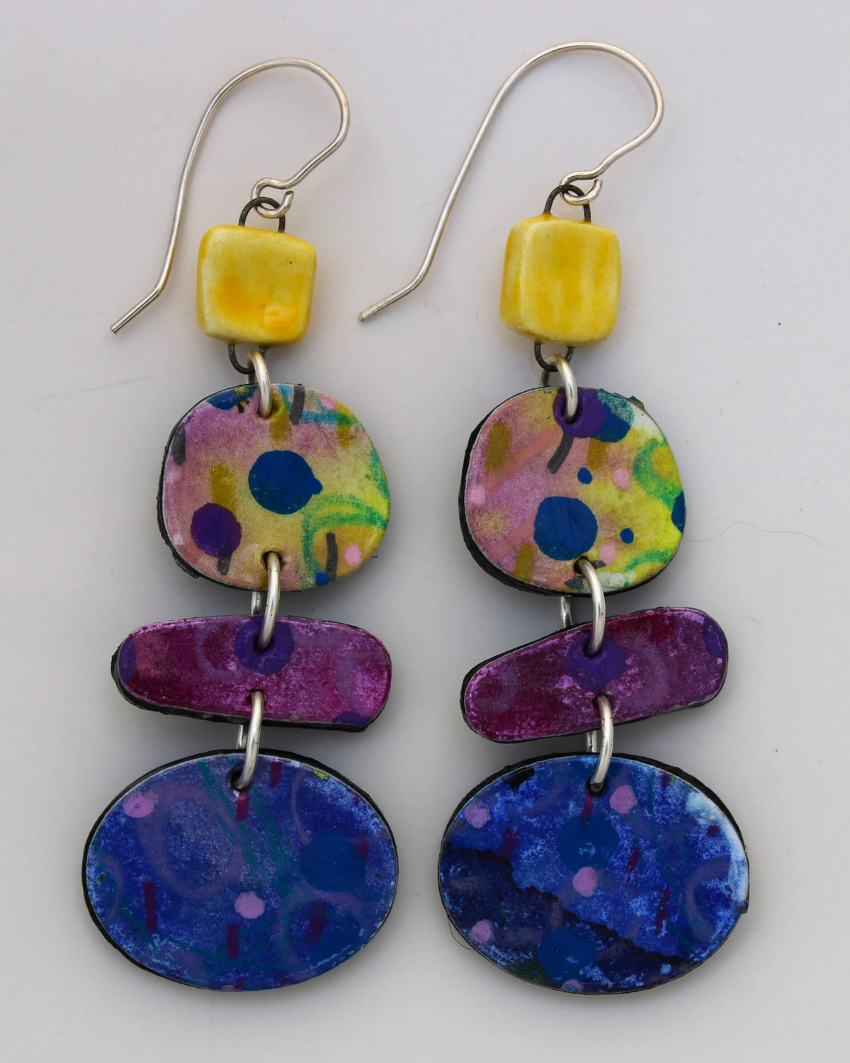 Hand Painted Paper and Ceramic Earrings 2610