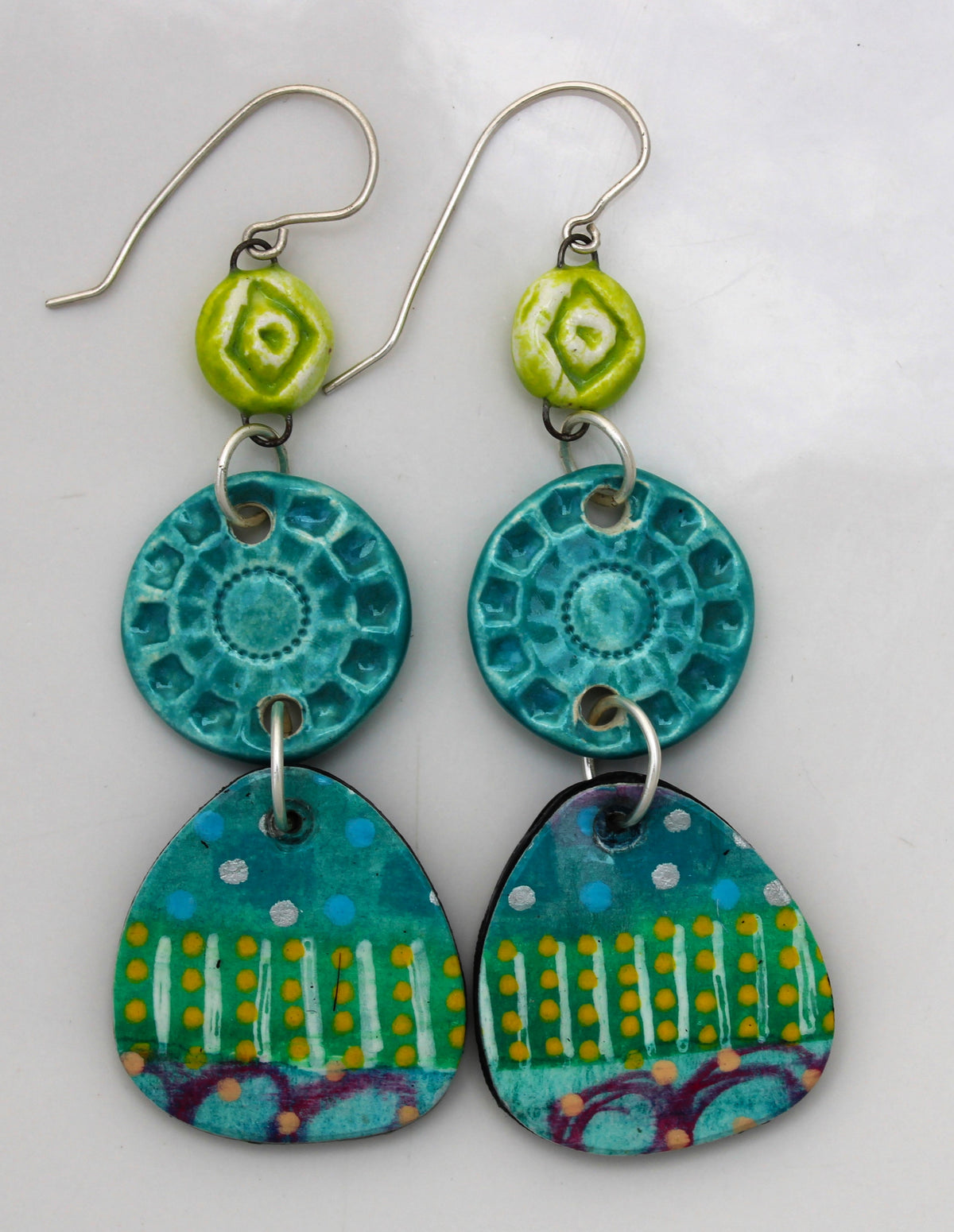 Hand Painted Paper and Ceramic Earrings 2605