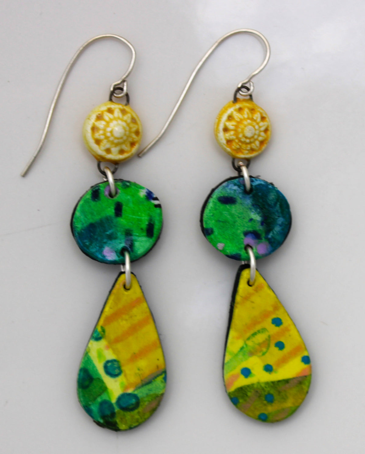 Hand Painted Paper and Ceramic Earrings 2604